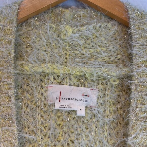 Anthropologie Larkin Shimmer open Cardigan Sweater eyelash yellow size Medium - Picture 9 of 11